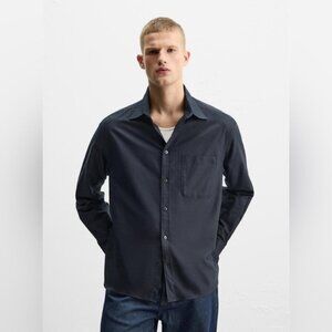 ZARA Man Slim Fit Navy Button-Up Shirt - Size Medium